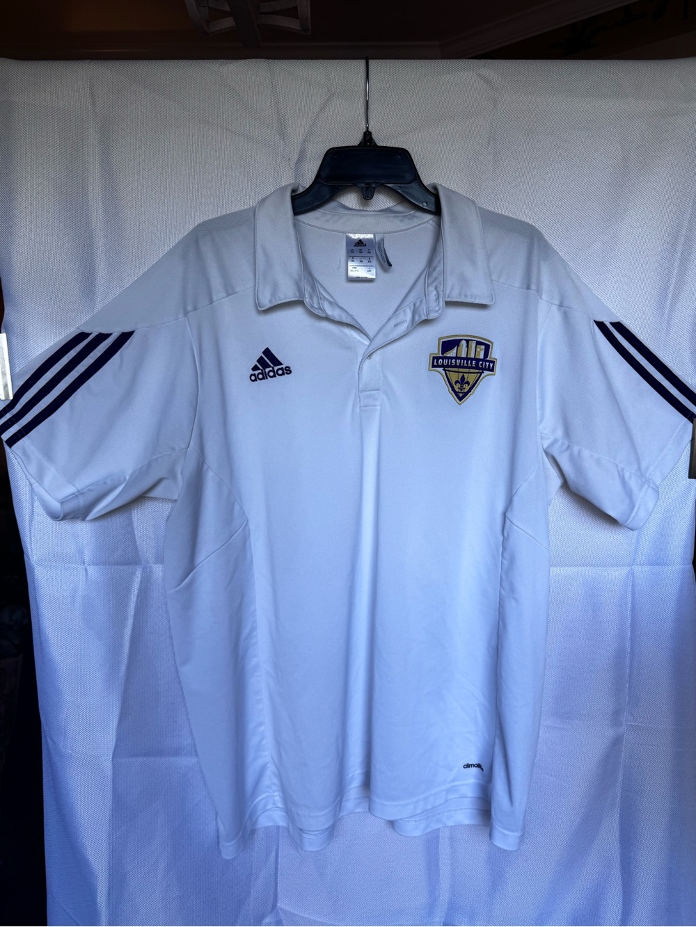 adidas White Polo with Navy Louisville City Crest